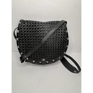 Rebecca Minkoff black studded Leather Saddle bag Crossbody flap snap closure